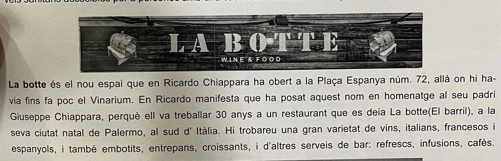 Historia de La Botte, vinoteca en Llucmajor